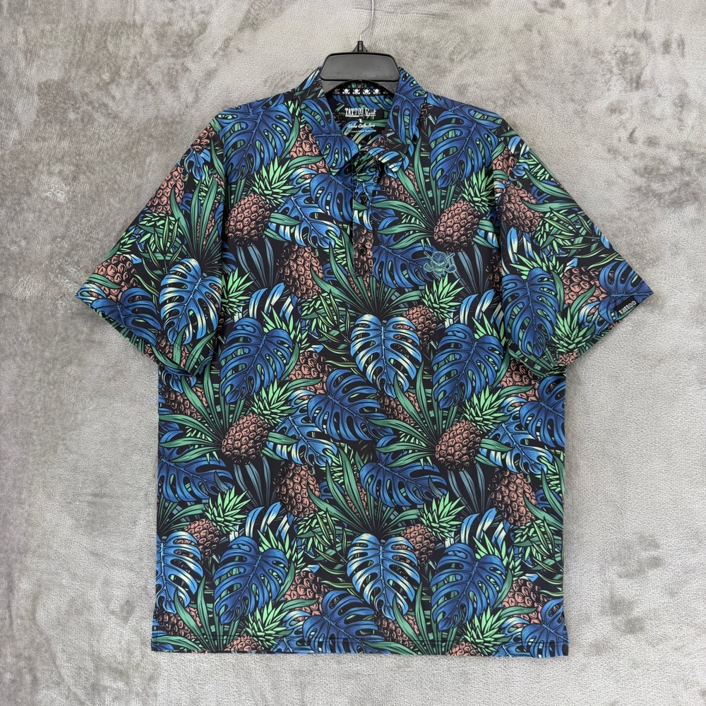 Tattoo Golf Mens Aloha Collection Tropical Pineapple Skull Polo Shirt Large L
